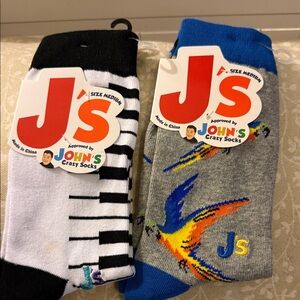 John's Crazy Socks - (2) Striped and Parrot Design NWT